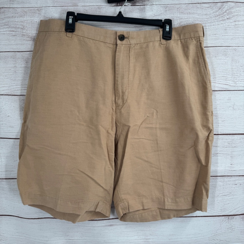 Brooks Brothers 346 Linen Blend Chino Shorts Flat Front Tan Mens Size‎ 42
